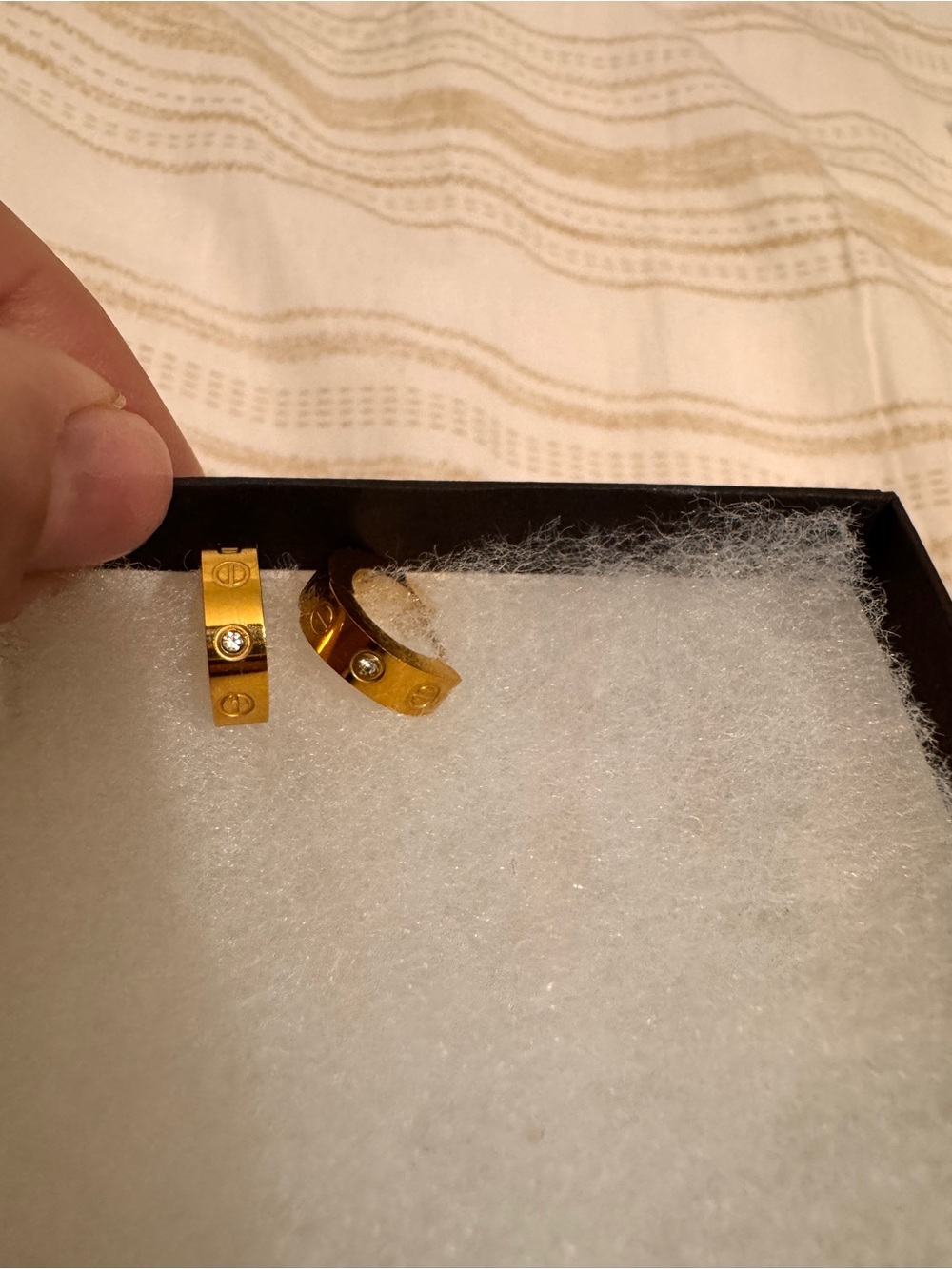 Gold Tone Hoop Earrings with Crystal Accent - Picture 2 of 5